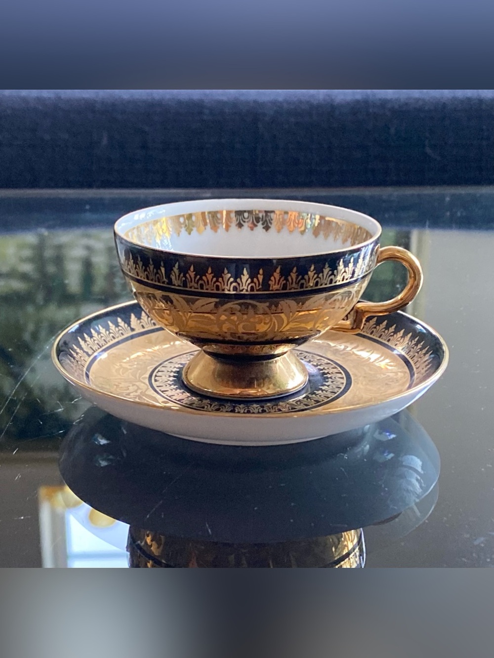 VTG 1900’s RRW Retsch & Co Bavaria Black Heavy Gold Decor Tea Cup Saucer Germany